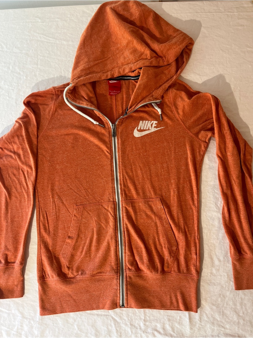 Nike Orange Full‑Zip Hoodie with White Swoosh